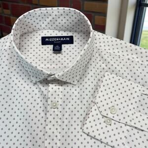 Mizzen + Main Leeward Trim No Tuck Dress Shirt Men's Size Medium Geometric Grid